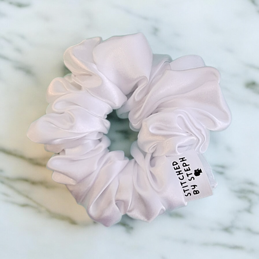 White satin hair scrunchie